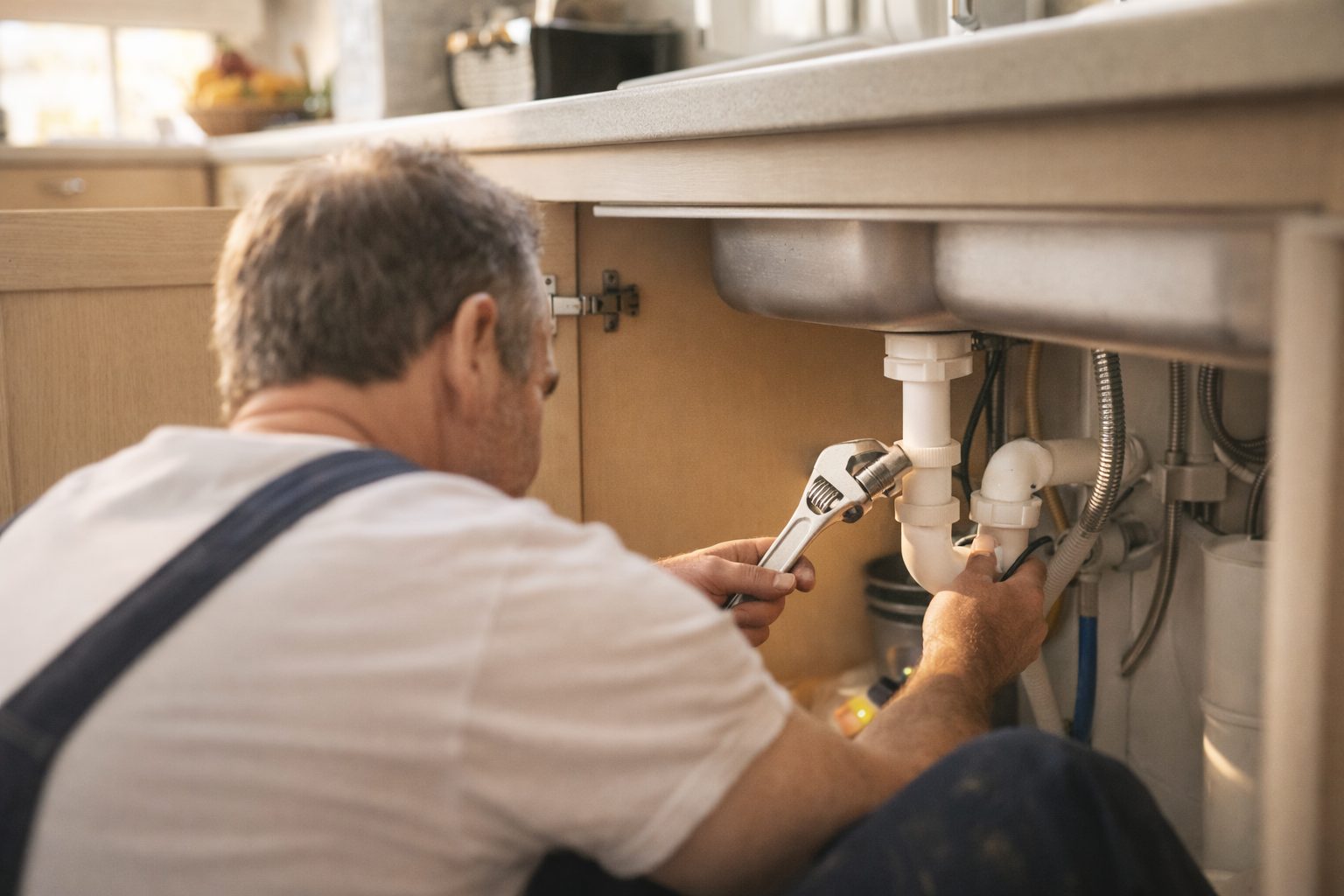 Plumber fixing a sink